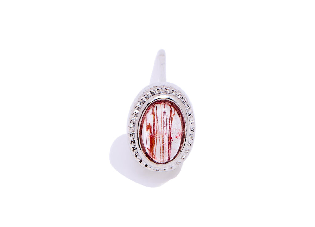 Hairite Stone Brass Oval Stud - Natural Gemstone Oval Earring Post - Modern Jewelry - Silver Stud - White K Plated - 8.68x6.8x4.67mm -NS2635 - DOMEDBAZAAR