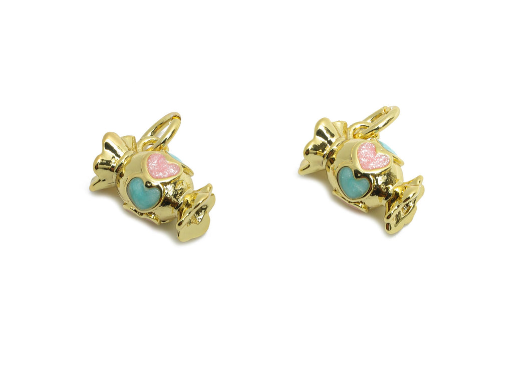 Brass Candy Earring Charm - Brass Heart Candy Enamel Earring Charm - Cute Charm For Bracelet - 18K Real Gold Plated - 9x5x5.94mm - RGP10601 - DOMEDBAZAAR