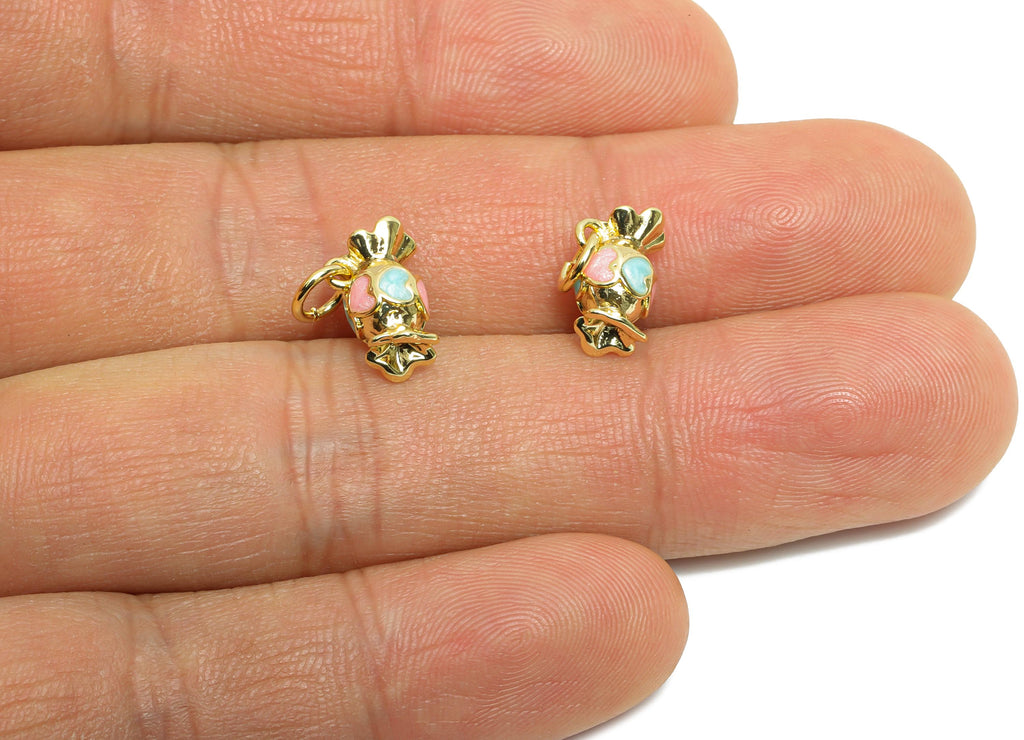 Brass Candy Earring Charm - Brass Heart Candy Enamel Earring Charm - Cute Charm For Bracelet - 18K Real Gold Plated - 9x5x5.94mm - RGP10601 - DOMEDBAZAAR