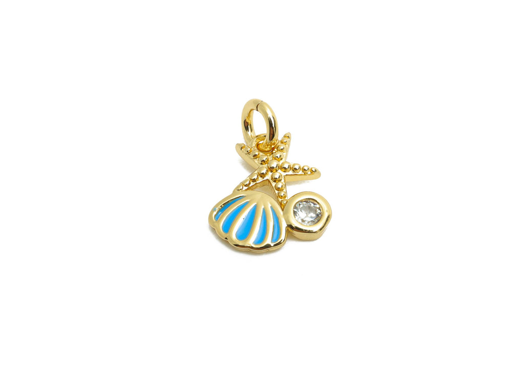 Brass Starfish Earring Charm - Brass Zircon Enamel Shell Charm - Ocean Breeze For Bracelet - 18K Real Gold Plated - 9.19x8.5x1mm - RGP10610 - DOMEDBAZAAR