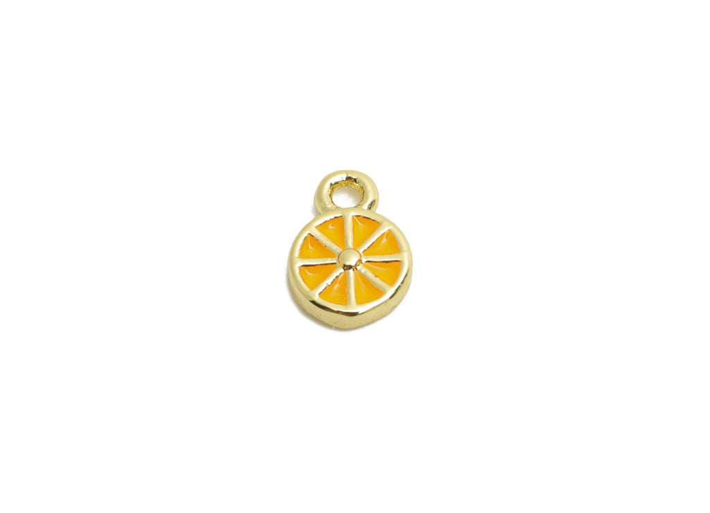 Brass Tiny Lemon Earring Charm - Brass Enamel Lemon Charm - Dainty Mini Charm For Bracelet - 18K Real Gold Plated - 6x4x1.18mm - RGP10615 - DOMEDBAZAAR