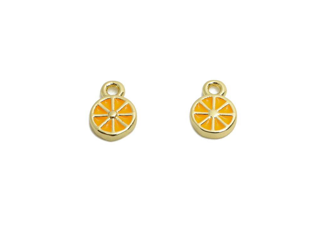 Brass Tiny Lemon Earring Charm - Brass Enamel Lemon Charm - Dainty Mini Charm For Bracelet - 18K Real Gold Plated - 6x4x1.18mm - RGP10615 - DOMEDBAZAAR