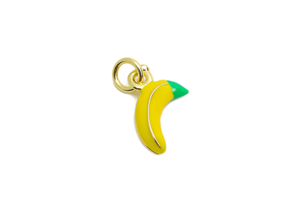 Brass Banana Earring Charm - Brass Colorful Enamel Charm - Dainty Yellow Banana For Bracelet - 18K Real Gold Plated - 13x8x2mm - RGP10597 - DOMEDBAZAAR