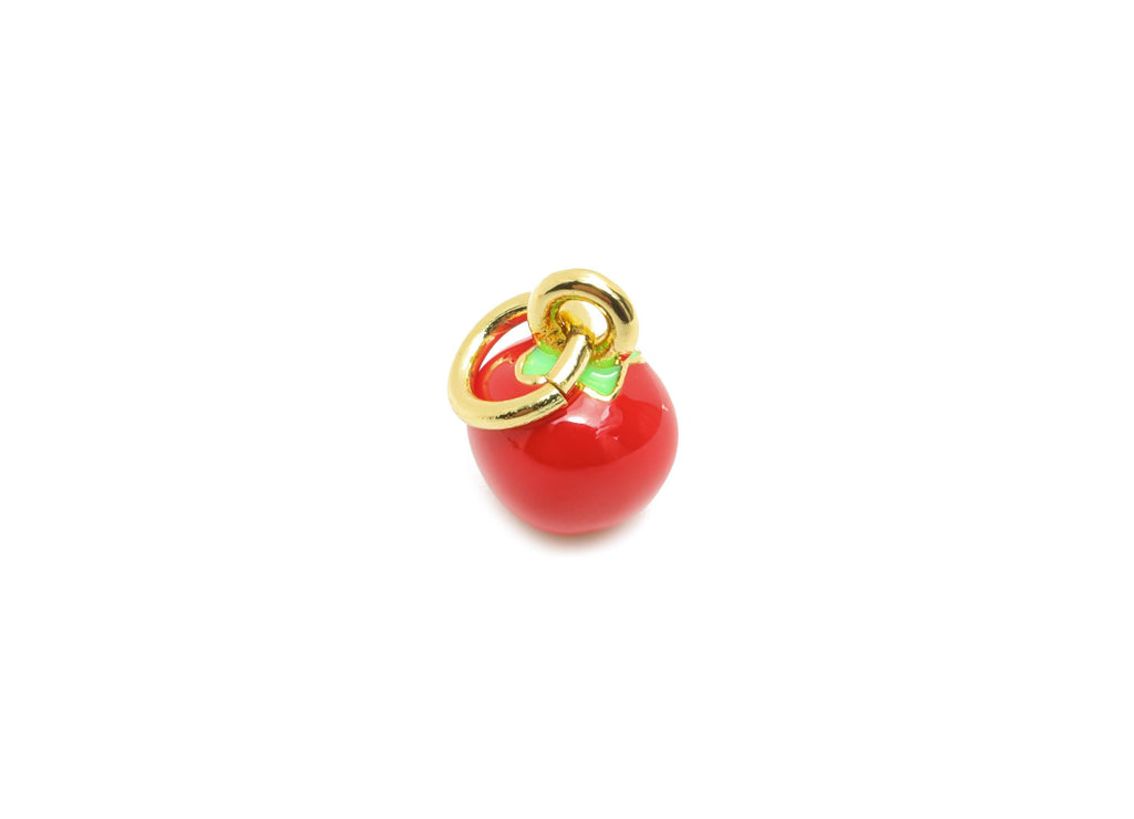 Brass Tiny Apple Earring Charm - Brass Enamel Fruit Charm - Dainty Cute Charm For Bracelet - 18K Real Gold Plated - 8x6x6.13mm - RGP10611 - DOMEDBAZAAR