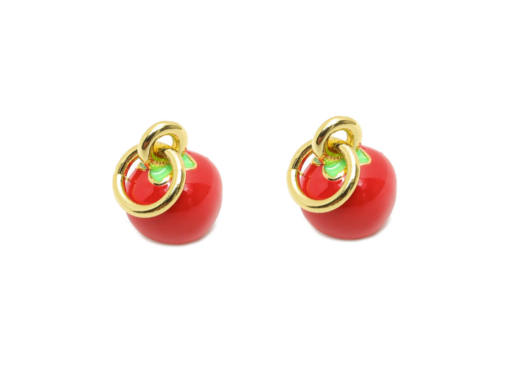 Brass Tiny Apple Earring Charm - Brass Enamel Fruit Charm - Dainty Cute Charm For Bracelet - 18K Real Gold Plated - 8x6x6.13mm - RGP10611 - DOMEDBAZAAR