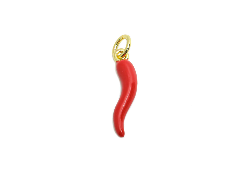 Brass Chili Earring Charm - Brass Colorful Enamel Charm - Dainty Wavy Chili For Bracelet - 18K Real Gold Plated - 17x4x3.19mm - RGP10596 - DOMEDBAZAAR
