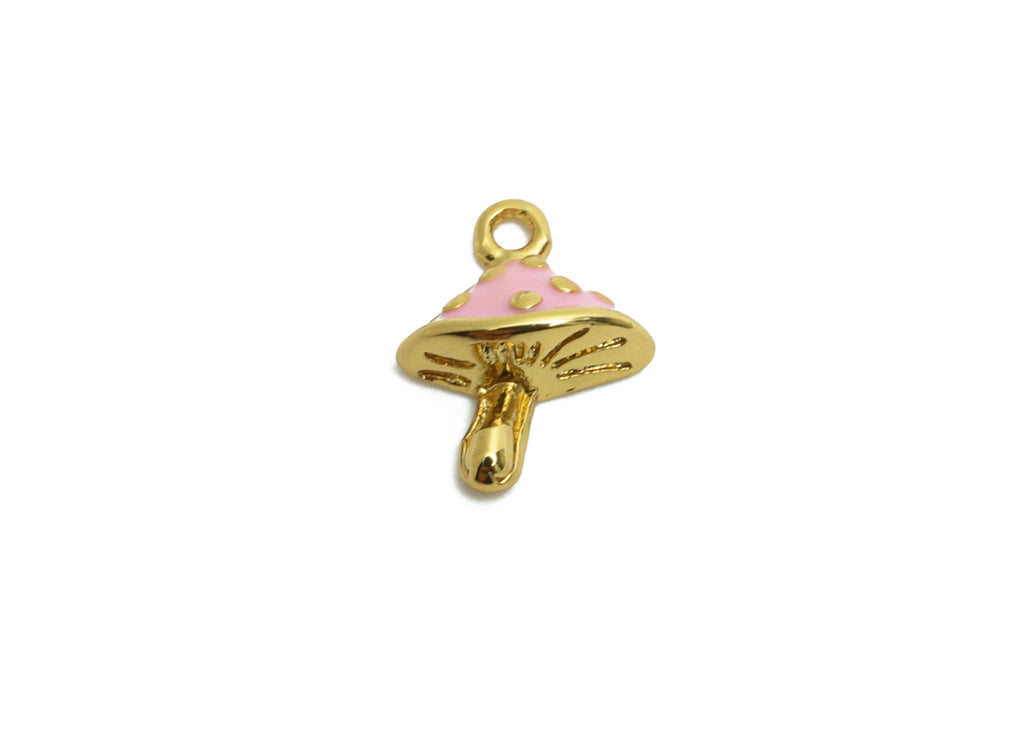 Brass Mushroom Earring Charm - Brass Tiny mushroom Enamel Charm - Dainty Charm For Bracelet - 18K Real Gold Plated - 9x7.4x3.05mm - RGP10609 - DOMEDBAZAAR