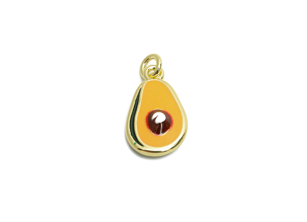Brass Avocado Earring Charm - Brass Enamel Earring Charm - Dainty Fruit Charm For DIY Bracelet - 18K Real Gold Plated - 14x8x3mm - RGP10584 - DOMEDBAZAAR