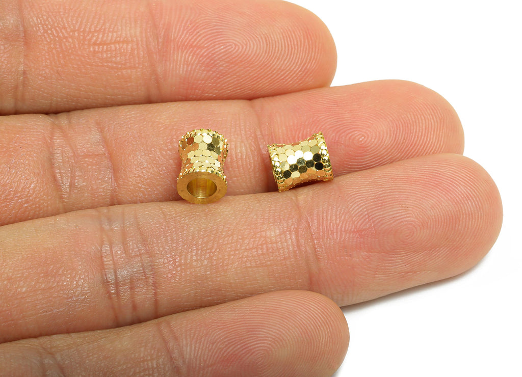 Raw Brass Barrel Beads - Brass Metal Spacer Beads - Textured Decorative Cylinder Beads - DIY Textured Bracelet Beads - 7.3x6x6.5mm - PP11197 - DOMEDBAZAAR