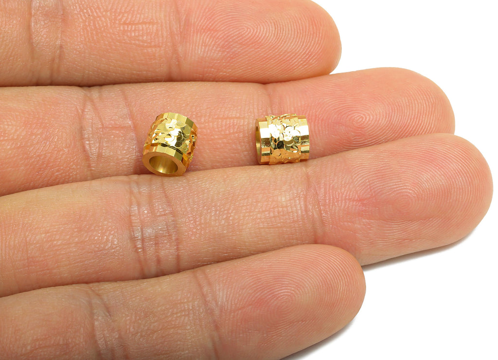 Raw Brass Elegant Beads - Brass Metal Spacer Beads - Textured Decorative Cylinder Beads - DIY Textured Bracelet Beads - 7x7.25x7mm - PP11199 - DOMEDBAZAAR