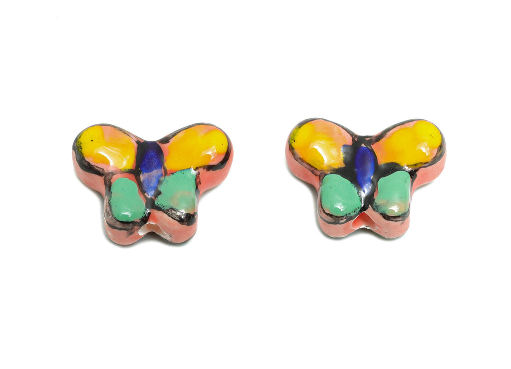 Glazed Ceramic Butterfly Beads - Colorful Jewelry Component - Handmade Beads Connectors - DIY Jewelry Beads - 13.28x17.34x7.21mm - NS2820 - DOMEDBAZAAR
