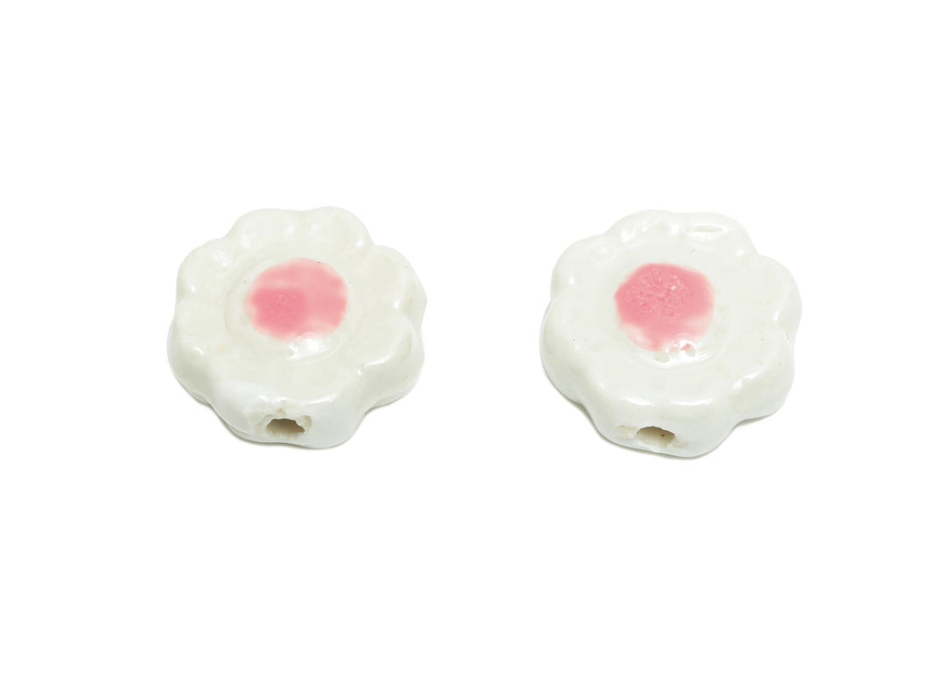 Glazed Ceramic Flower Beads - Handmade Jewelry Component - Handmade Connectors Beads - Boho Bead for DIY Crafts - 19x17x6mm - NS2838A - DOMEDBAZAAR