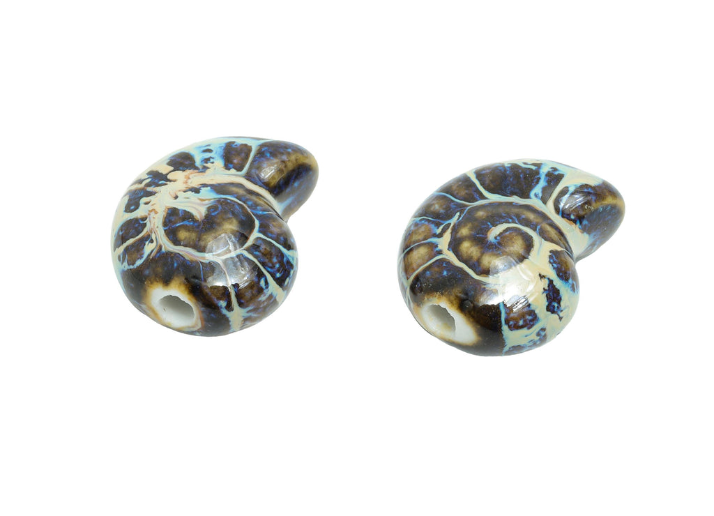 Glazed Ceramic Snails Beads - Ceramic Spiral Jewelry Component - Handmade Beads Connector - Jewelry Making - 20.06x17.37x10.51mm - NS2852B - DOMEDBAZAAR