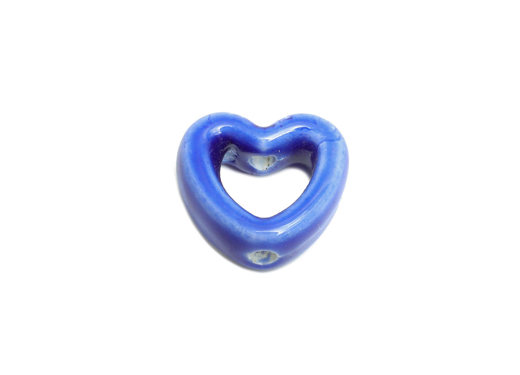 Glazed Ceramic Heart Beads - Colorful Artisan Heart Bead - Handmade Connectors Beads - DIY Jewelry Making- for Bracelets - 13x15x6mm-NS2847F - DOMEDBAZAAR