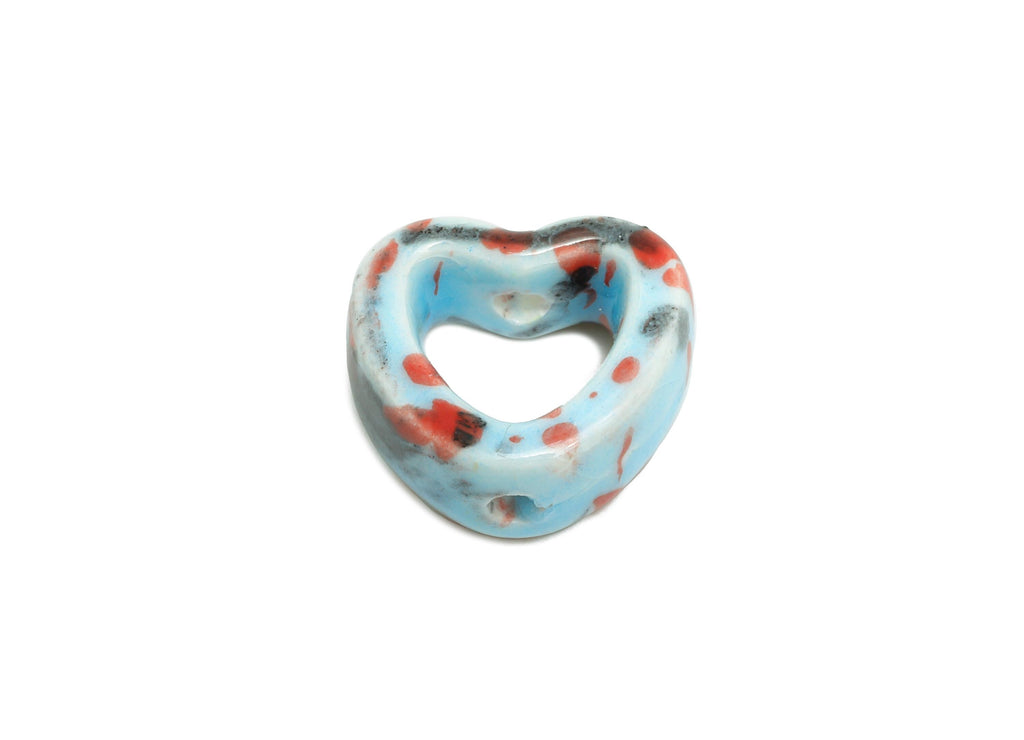 Glazed Ceramic Heart Beads - Artisan Heart Bead - Handmade Connectors Beads - DIY Jewelry Making- for Bracelets - 13x15x6.62mm - NS2847A - DOMEDBAZAAR