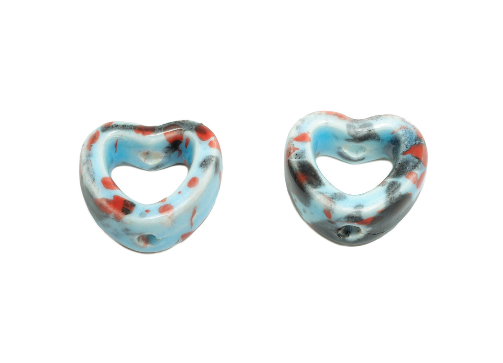 Glazed Ceramic Heart Beads - Artisan Heart Bead - Handmade Connectors Beads - DIY Jewelry Making- for Bracelets - 13x15x6.62mm - NS2847A - DOMEDBAZAAR