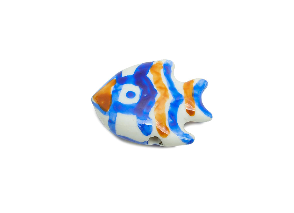 Glazed Ceramic Fish Beads - Colorful Tropical Fish Marine Beads - Handmade Beads Connector - Jewelry Component - 22x17.34x6.8mm - NS2853D - DOMEDBAZAAR