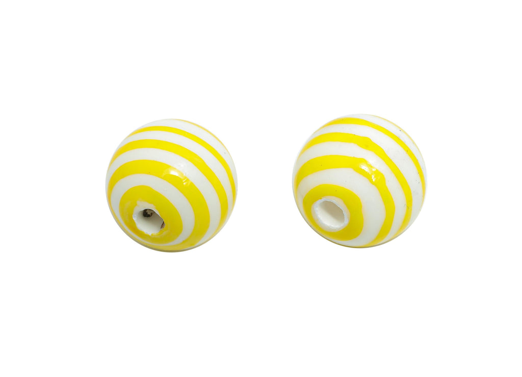 Yellow Striped Ceramic Beads - Colorful Handmade Bead - Fun Beads for Creative Jewelry Projects - Bright Summer Bead -  11x12x12mm - NS2858B - DOMEDBAZAAR