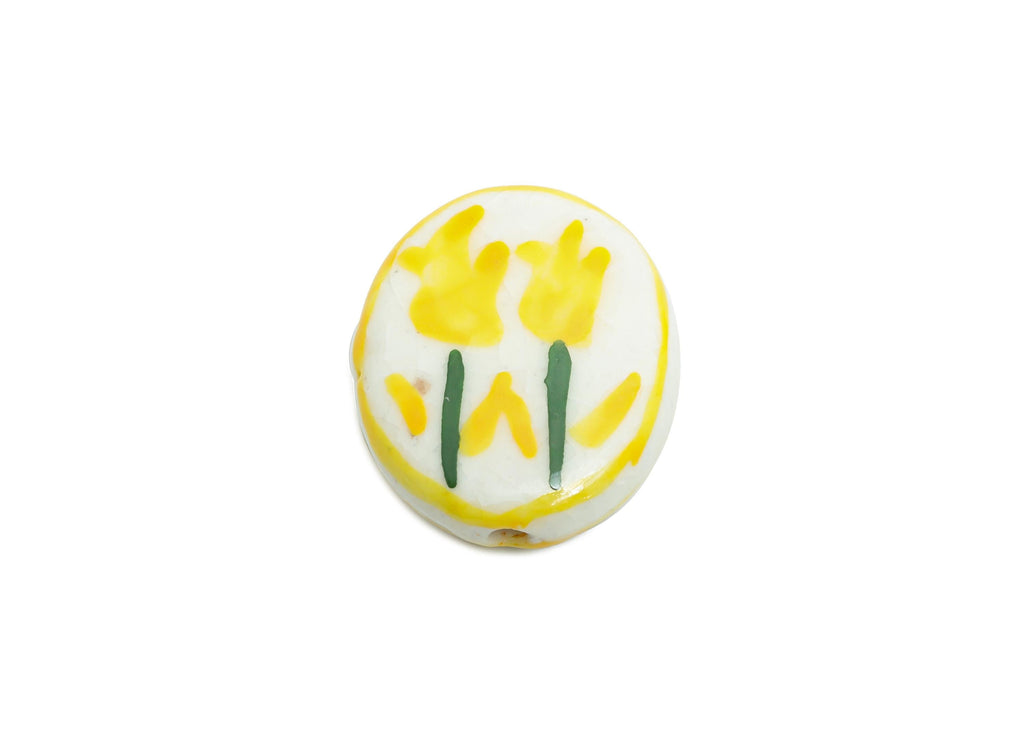 Glazed Ceramic Oval Tulip Bead - Yellow Flower Nature Ceramic Beads - Handmade Beads Connector - Jewelry DIY Bead - 19.48x16.1x5mm -NS2848E - DOMEDBAZAAR