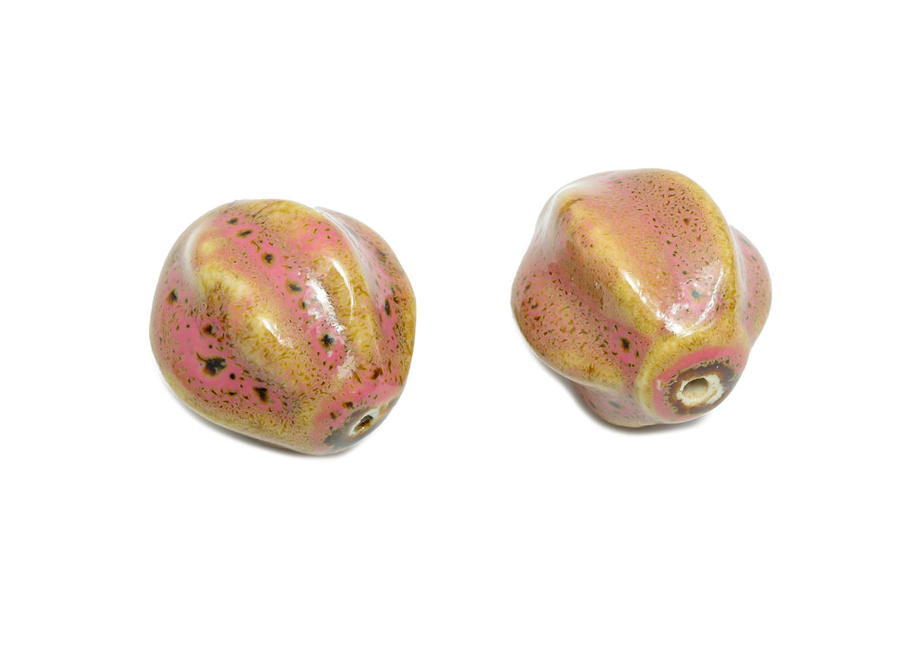 Striped Oval Ceramic Bead - Craft Beads for Necklace or Bracelet - Rustic Artisan - Textured Ceramic  Making Supplies - 28x21x23mm - NS2811 - DOMEDBAZAAR