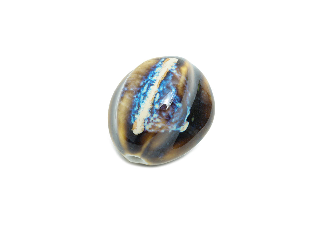 Striped Oval Ceramic Bead - Craft Beads for Necklace or Bracelet - Rustic Artisan - Textured Ceramic  Making Supplies - 28x21x25mm - NS2812 - DOMEDBAZAAR