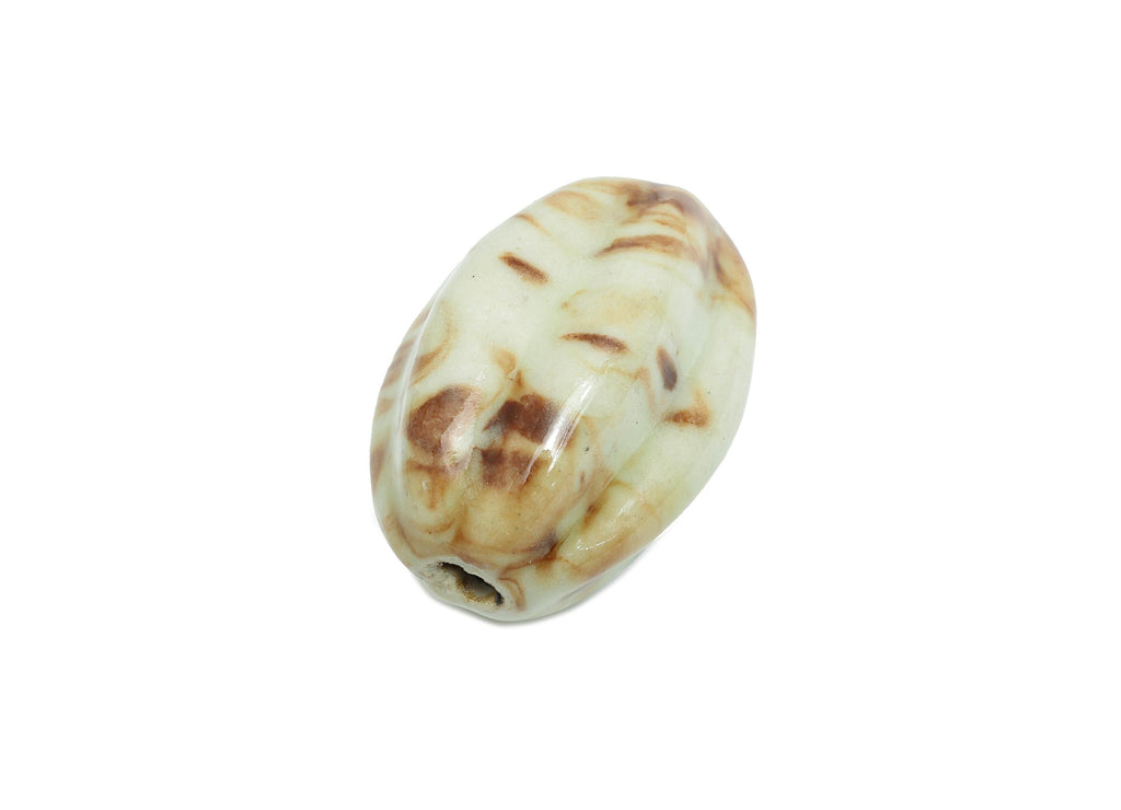 Striped Oval Ceramic Bead - Craft Beads for Necklace or Bracelet - Rustic Artisan - Textured Ceramic  Making Supplies - 38x27x23mm - NS2798 - DOMEDBAZAAR