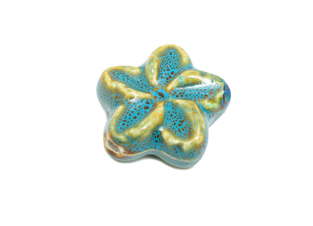 Floral Ceramic Bead - Craft Beads for Necklace or Bracelet - Flower Artisan - Textured Ceramic  Making Supplies - 31x31x12.61mm - NS2807 - DOMEDBAZAAR
