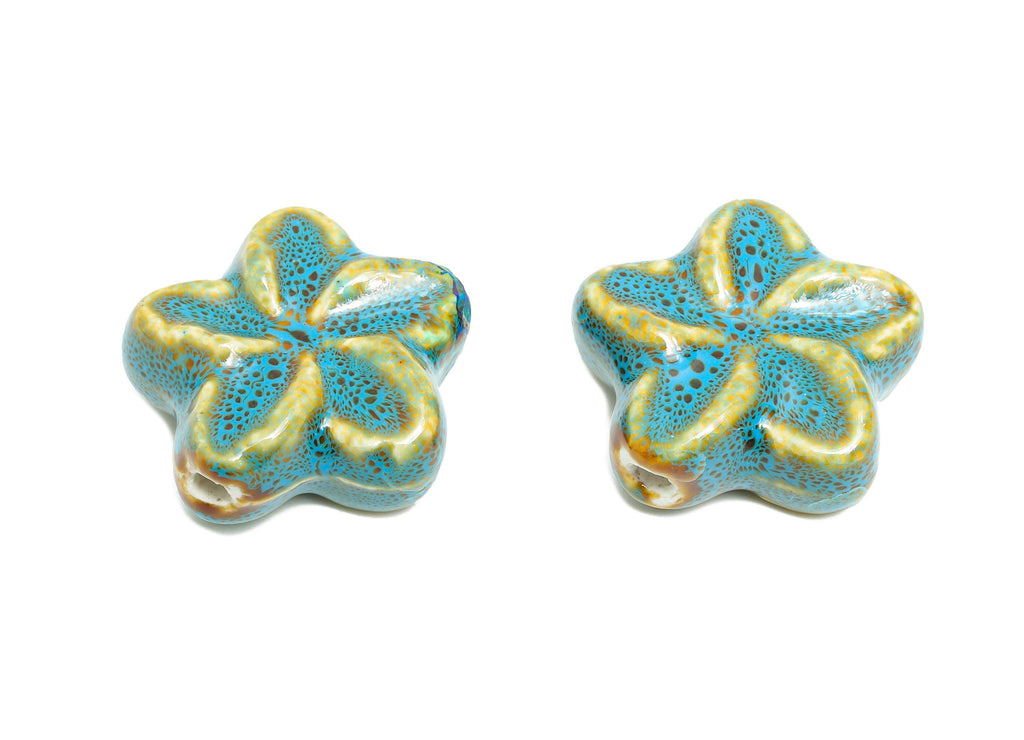 Floral Ceramic Bead - Craft Beads for Necklace or Bracelet - Flower Artisan - Textured Ceramic  Making Supplies - 31x31x12.61mm - NS2807 - DOMEDBAZAAR