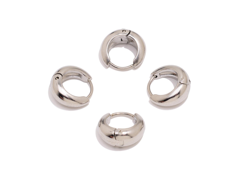 Stainless Steel Round Hoop Earring - Circle Thick Huggie Hoop Earring - Classic Steel Jewelry - Steel Finding - 12.62x13.4x5.84mm - SS1535 - DOMEDBAZAAR