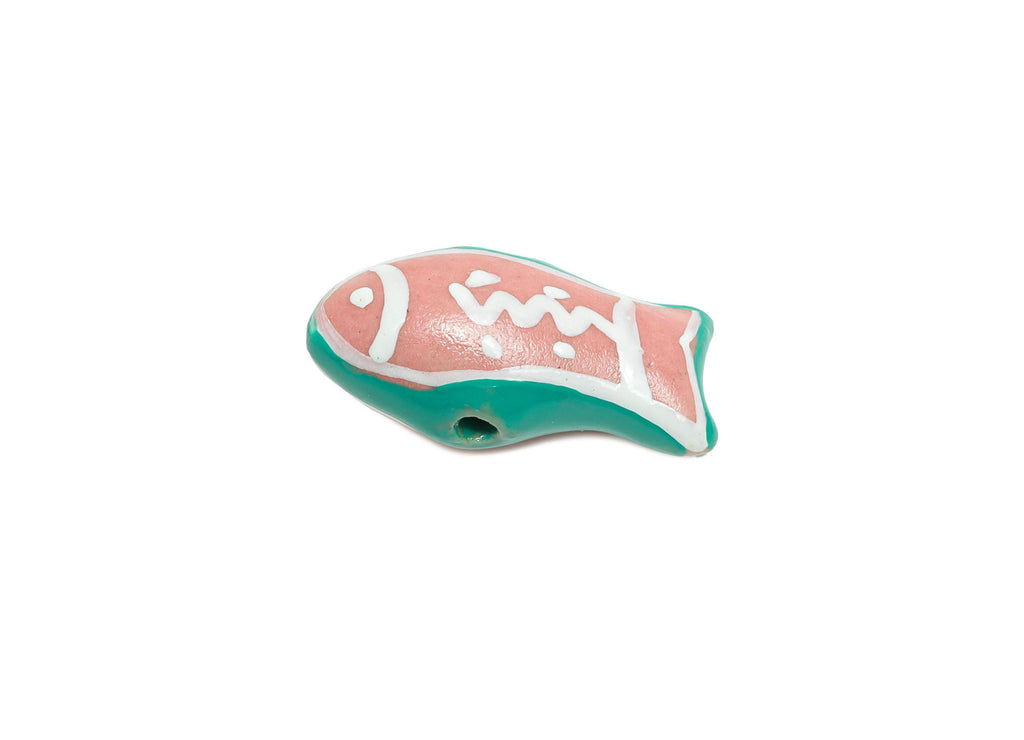 Glazed Ceramic Fish Beads - Craft Beads for Necklace or Bracelet - Marine Life Beads - Handmade  Making Supplies - 20x10x8.96mm - NS2850 - DOMEDBAZAAR