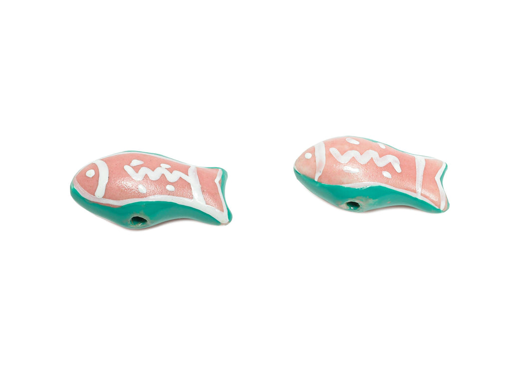Glazed Ceramic Fish Beads - Craft Beads for Necklace or Bracelet - Marine Life Beads - Handmade  Making Supplies - 20x10x8.96mm - NS2850 - DOMEDBAZAAR
