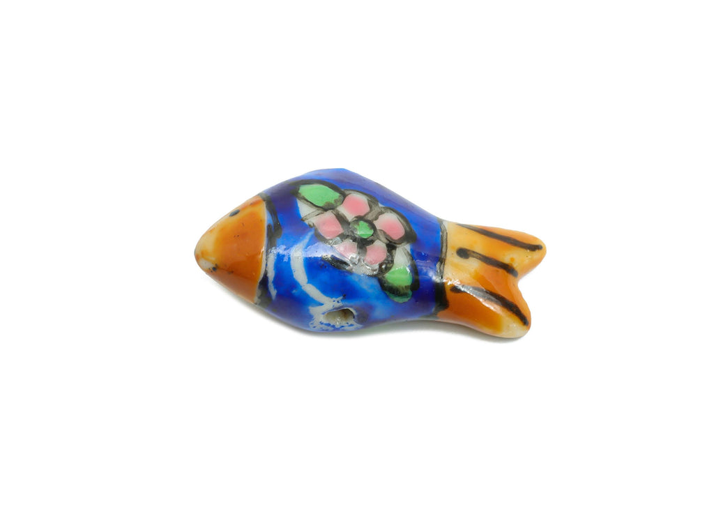 Glazed Ceramic Fish Beads - Craft Beads for Necklace or Bracelet - Marine Colorful Beads - Handmade Making Jewelry - 28x13x9.74mm - NS2851C - DOMEDBAZAAR