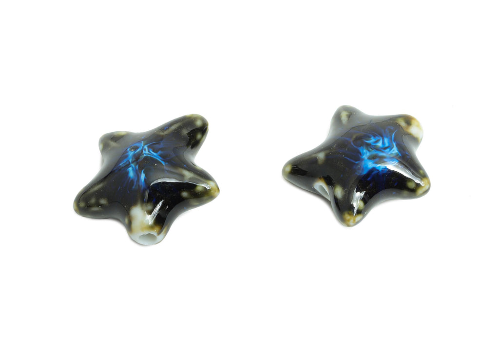 Glazed Ceramic Starfish Beads - Colorful Textured Star Beads - Handmade Bracelet Beads - Jewelry Component - 22.17x22.68x9.59mm - NS2857B - DOMEDBAZAAR