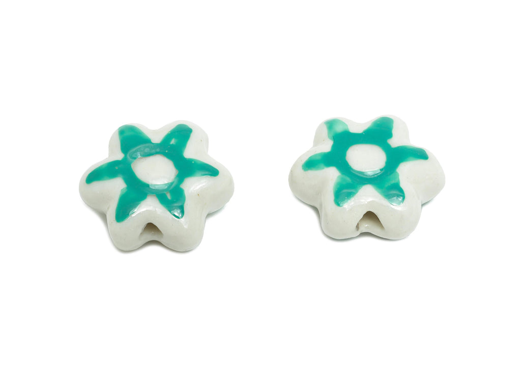 Glazed Ceramic Flower Beads - Artistic Ceramic Floral Beads - Handmade Beads for Bracelet - Jewelry Component - 17.33x17.17x6.98mm - NS2830 - DOMEDBAZAAR