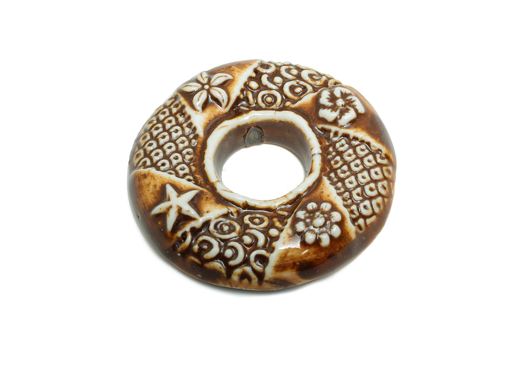 Glazed Ceramic Pendants - Craft Beads for Necklace or Bracelet - Marine Ceramic Beads - Handmade Ceramic Donuts - 46x45x9.62mm - NS2791 - DOMEDBAZAAR