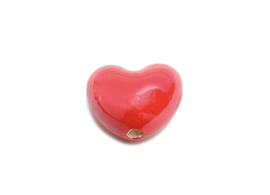 Glazed Ceramic Heart Beads - Craft Beads for Necklace or Bracelet - Red Heart Beads - Handmade Jewelry Making - 14.09x16.33x9.95mm - NS2839 - DOMEDBAZAAR