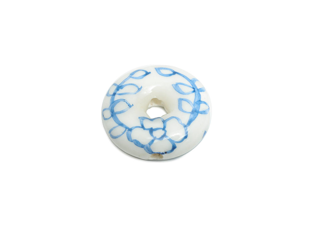 Glazed Ceramic Donut Beads - Round Ceramic Hoop Beads Component - Hand-Painted Leaf Beads - Jewelry Making Beads - 18.2x18.57x6.2mm - NS2832 - DOMEDBAZAAR