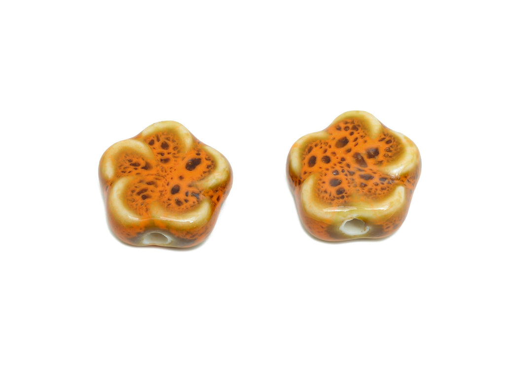 Glazed Ceramic Flower Beads - Textured Ceramic Spiral Beads Component - Handmade Beads - Jewelry Making Beads - 15.66x15.58x6.47mm - NS2843 - DOMEDBAZAAR