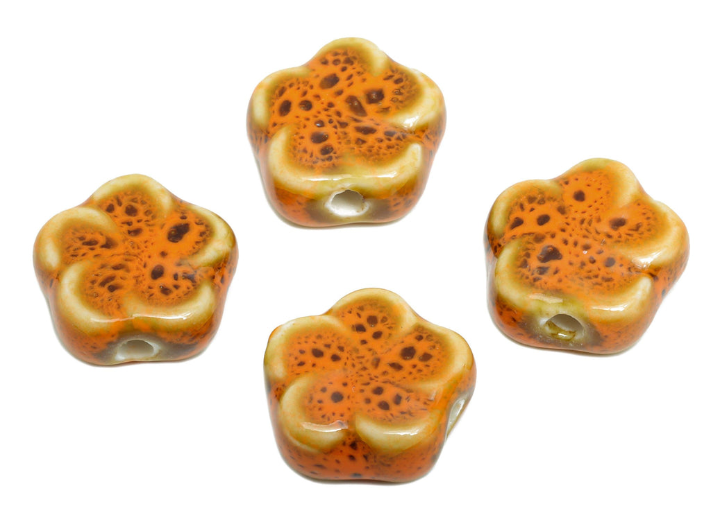 Glazed Ceramic Flower Beads - Textured Ceramic Spiral Beads Component - Handmade Beads - Jewelry Making Beads - 15.66x15.58x6.47mm - NS2843 - DOMEDBAZAAR