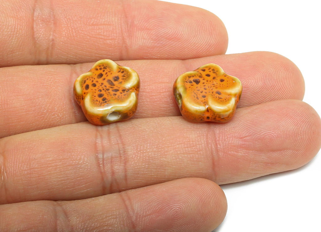 Glazed Ceramic Flower Beads - Textured Ceramic Spiral Beads Component - Handmade Beads - Jewelry Making Beads - 15.66x15.58x6.47mm - NS2843 - DOMEDBAZAAR