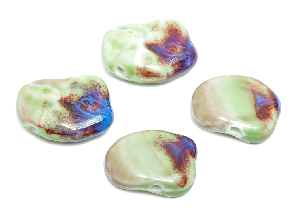 Glazed Ceramic Geometric Beads - Unique Beads Components for Necklace - Abstract Beads - Handmade Making DIY - 32.78x26.82x11.56mm - NS2777C - DOMEDBAZAAR