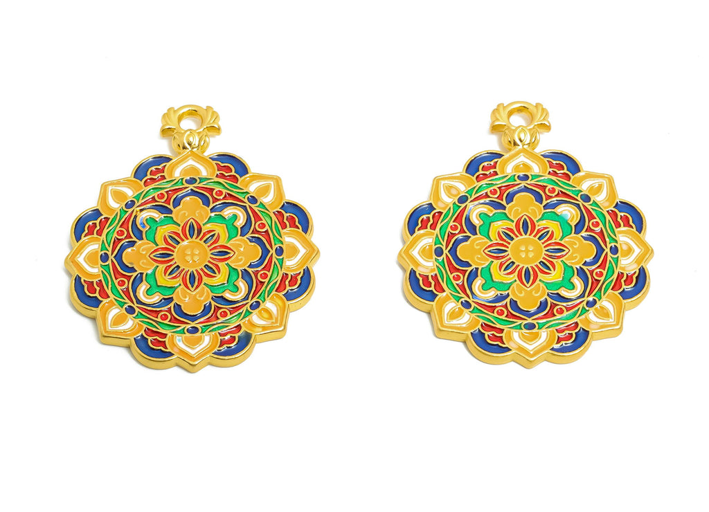 Alloy Colorful Mandala Pendant - Gold Alloy Rainbow Enamel Pendant - Eastern Charm - 18K Matte Gold  - 33x27x3.52mm - ZZ2139 - DOMEDBAZAAR