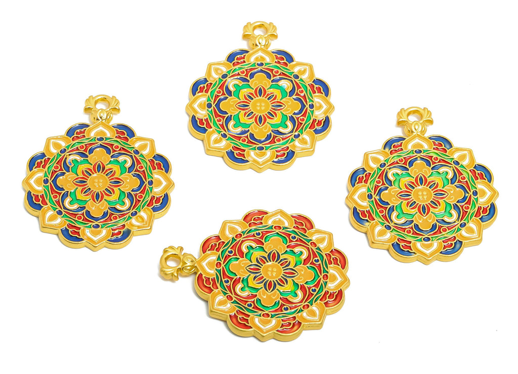 Alloy Colorful Mandala Pendant - Gold Alloy Rainbow Enamel Pendant - Eastern Charm - 18K Matte Gold  - 33x27x3.52mm - ZZ2139 - DOMEDBAZAAR
