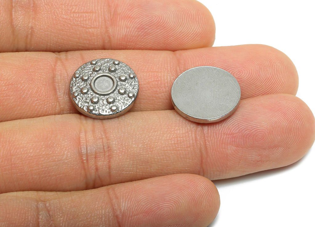 Stainless Steel Coin Charm - Steel Craft Textured Dot Charms  -Hammered Metal Disc Charm - Steel Jewelry - 15x15x3mm - SS2092 - DOMEDBAZAAR