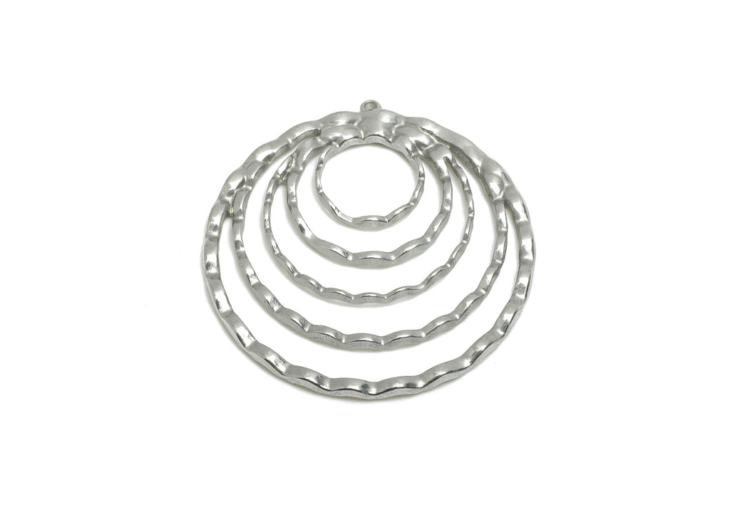 Steel Layered Circle Pendant - Stainless Steel Concentric Ring Charm -Hammered Circle Design - Steel Jewelry -35x33.34x1.98mm - SS2050 - DOMEDBAZAAR
