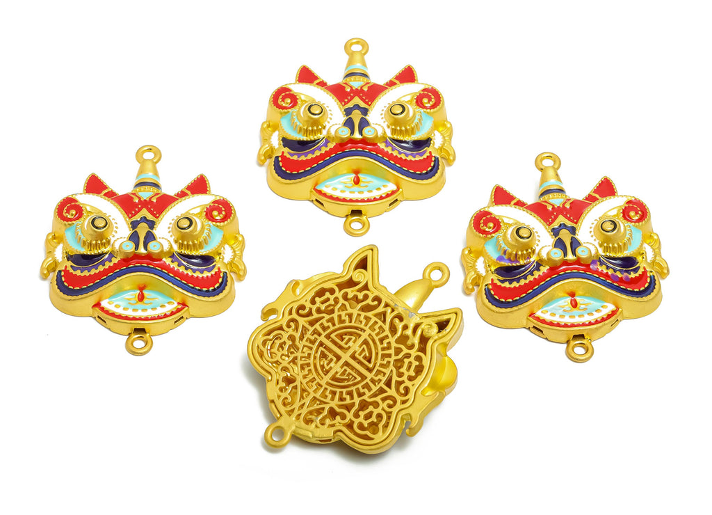 Alloy Lion Dance Pendant - Colorful Folk Enamel Pendant - Vibrant Asian Mask Jewelry - Eastern Charm - 18K Matt Gold - 49x40x11mm - ZZ2144 - DOMEDBAZAAR