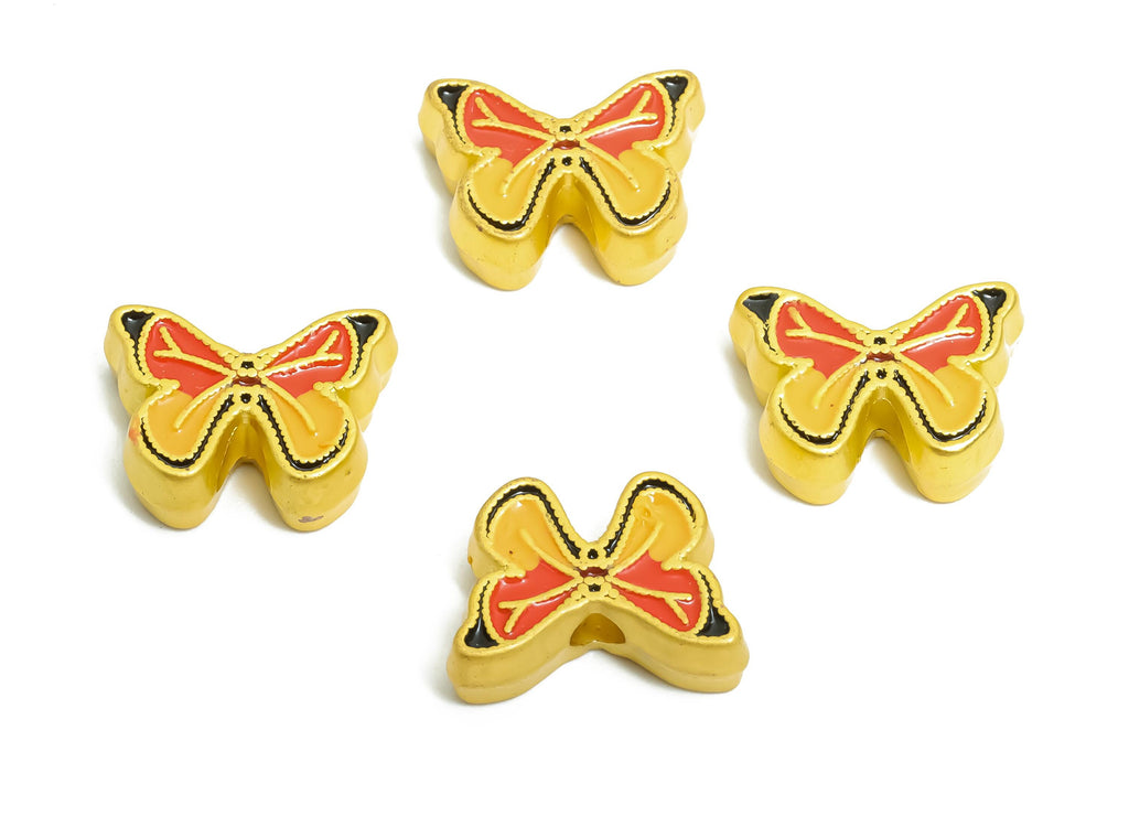 Alloy Butterfly Bead -  Enamel for Bracelets - Cute Butterfly Jewelry Bead - Handcrafted Butterfly Bead - 18K Matt Gold - 10x13x4mm - ZZ2156 - DOMEDBAZAAR