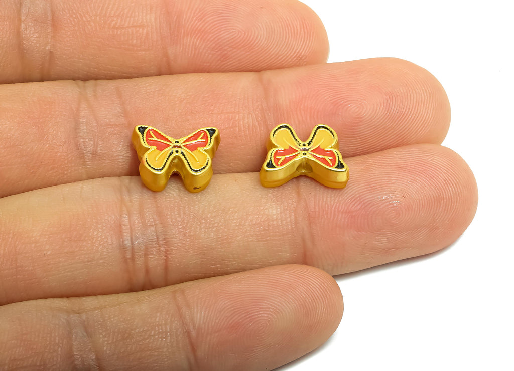 Alloy Butterfly Bead -  Enamel for Bracelets - Cute Butterfly Jewelry Bead - Handcrafted Butterfly Bead - 18K Matt Gold - 10x13x4mm - ZZ2156 - DOMEDBAZAAR