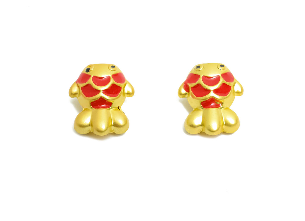 Alloy Fish Koi Bead - Enamel Fish Bead for Bracelets - Marine Decorative Fish Bead for Necklaces - 18K Matt Gold - 12.75x10x6mm - ZZ2135 - DOMEDBAZAAR