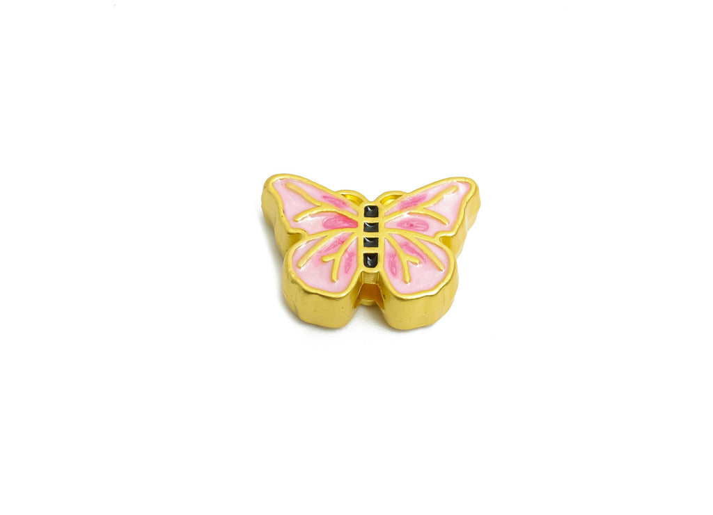 Alloy Butterfly Bead - Pink Enamel for Bracelets - Butterfly Jewelry Bead - Handcrafted Butterfly Bead - 18K Matt Gold - 13x9x4mm - ZZ2137 - DOMEDBAZAAR